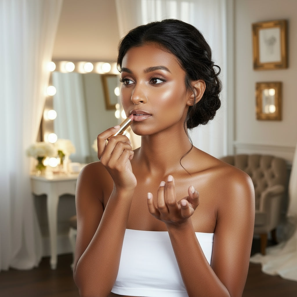 woman applying bridal make up